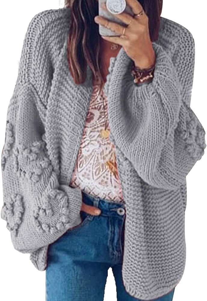 Simplee Women's Oversized Lantern Sleeve Cable Knit Loose Cozy Open Front Cardigan Sweaters | Amazon (US)