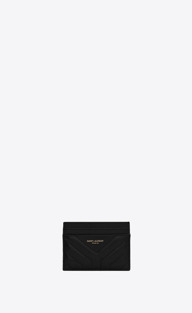 saint laurent paris embossed card case with five slots, decorated with Y-quilted overstitching. | Saint Laurent Inc. (Global)