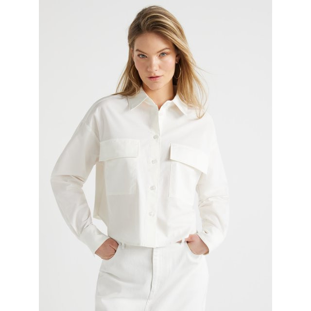 Scoop Women’s Crop Shirt, Sizes XS-XXL | Walmart (US)