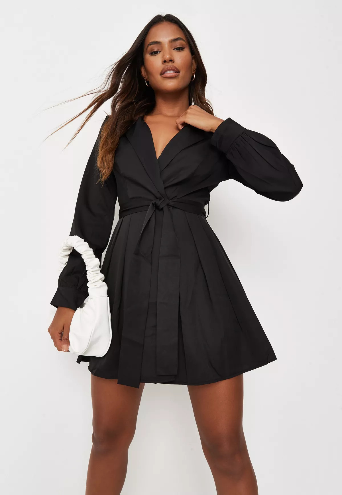 Black Belted Waist Pleated Skater Dress | Missguided (US & CA)