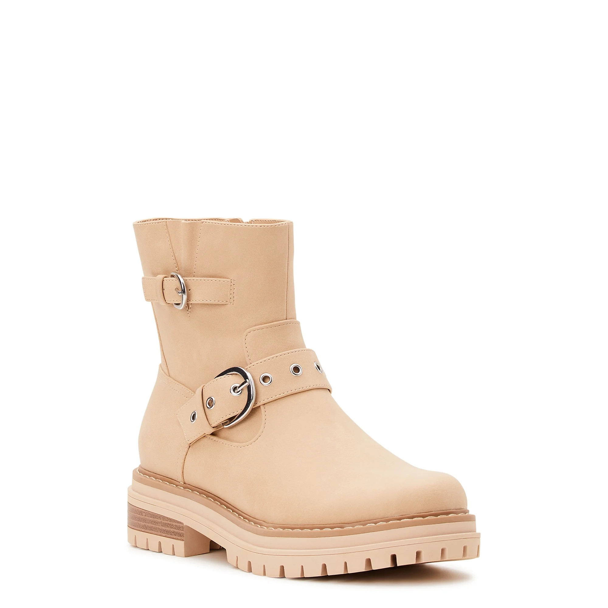 Time and Tru Women's Lug Sole Buckle Moto Boots | Walmart (US)