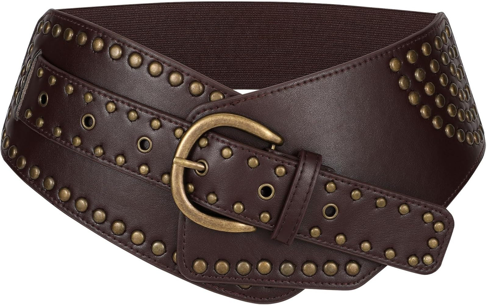 JASGOOD Women Vintage Wide Elastic Belt Rivets Stretchy Waist Belt with Metal Buckle | Amazon (US)