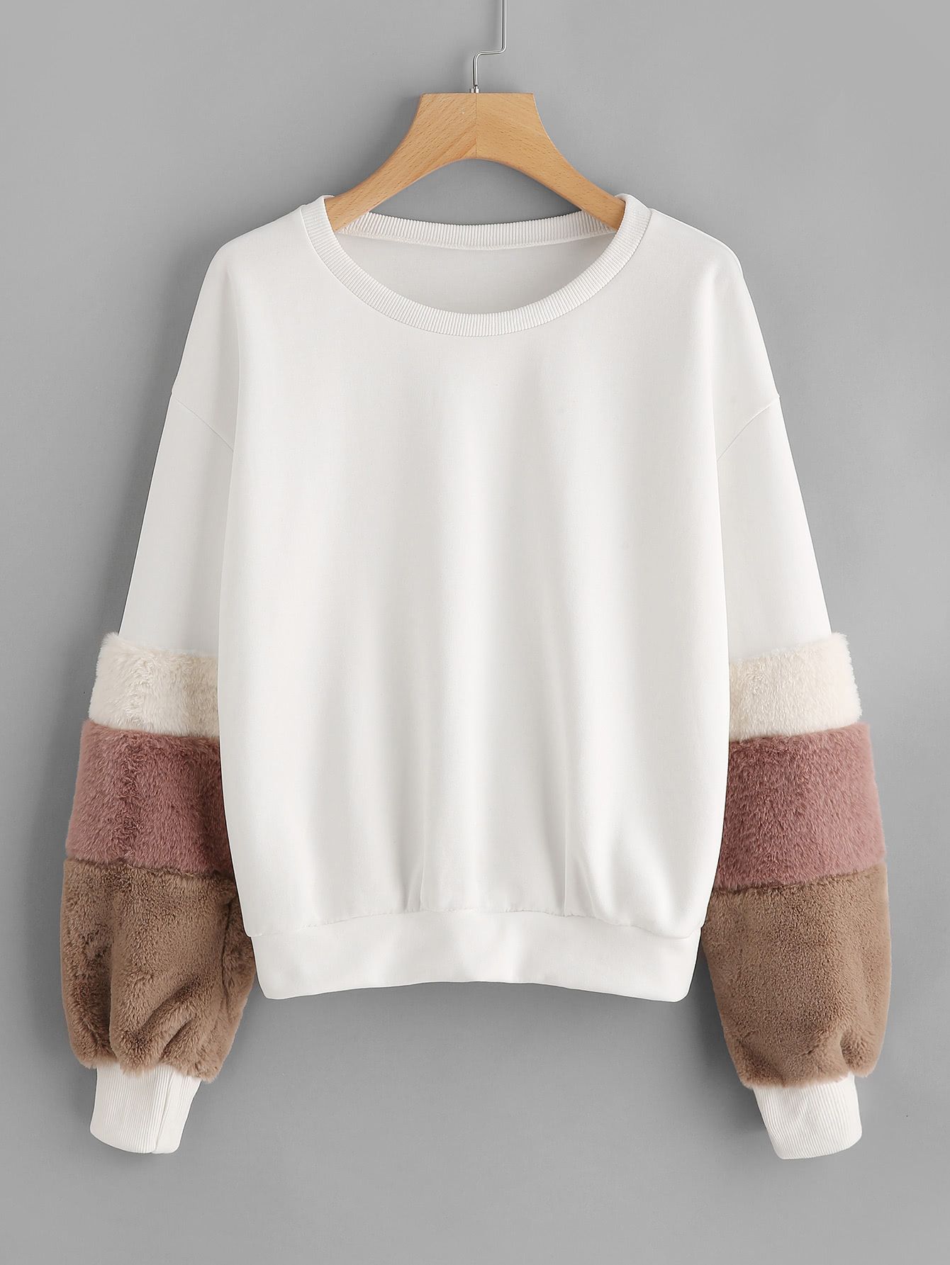 Contrast Faux Fur Sleeve Sweatshirt | SHEIN