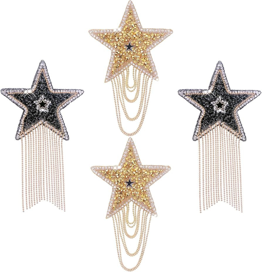 Iron on Patches DIY Rhinestone Star Applique Repair Patch for Clothes Dress Pants Jeans Hats Bags... | Amazon (US)