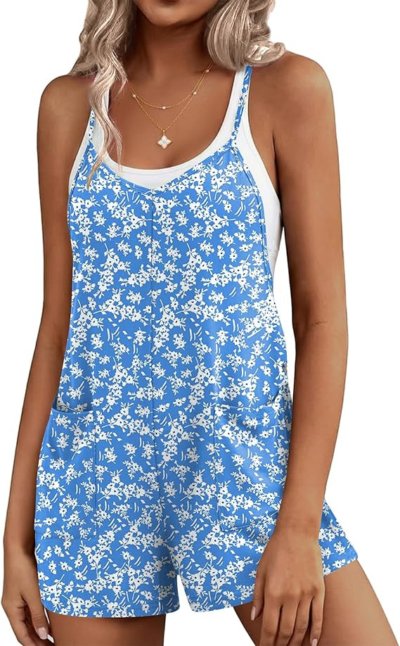 Ekouaer Rompers for Women Summer Casual Sleeveless Short Overalls Boho Spaghetti Strap Shorts Jum... | Amazon (US)