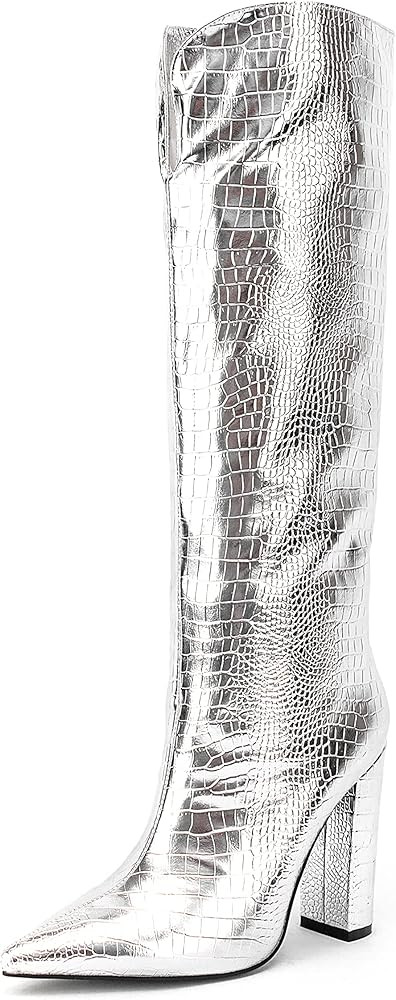 LIWA LIRO Women Knee High Boots Slim Calf 4.33" Block Heel Pointed Toe Tall Boots Pull On | Amazon (US)