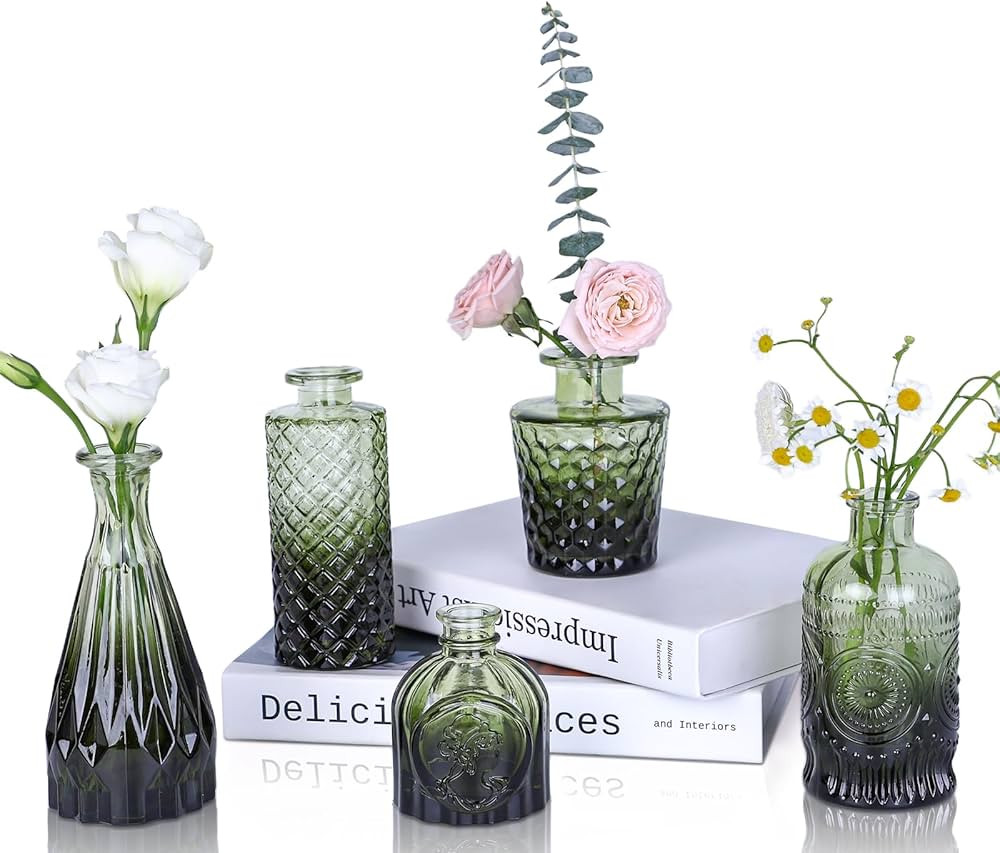 Glass Bud Vases Set of 5, Mini Flower Vases for Centerpieces, Small Clear Vases in Bulk for Weddi... | Amazon (US)