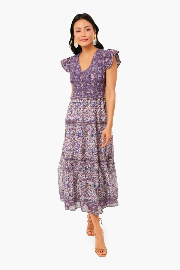 Exclusive Purple Rosita Border Smocked Midi Dress | Tuckernuck (US)
