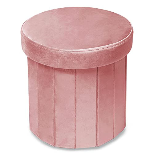 Phantoscope Storage Ottoman Round15 Inch, Velvet Folding Storage Boxes Footrest Foot Ottoman Toy Box, Padded Seat for Dorm Living Room Bedroom, Support 220lbs Pink | Amazon (US)