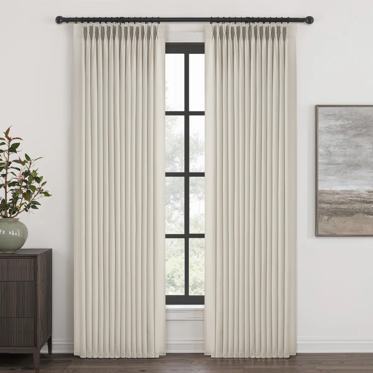 Pinch Pleated Curtains,Semi-Sheer Drapes Back Tab Pinch Pleat Curtain with Hooks+Rings (Set of 2) | Wayfair North America