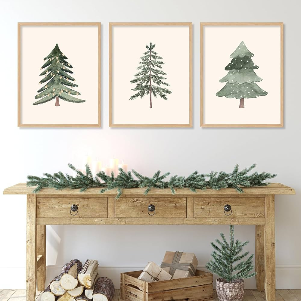 JarThenaAMCS 3Pcs Christmas Tree Wall Art Prints Watercolor Xmas Tree Art Poster Winter Forest Wa... | Amazon (US)
