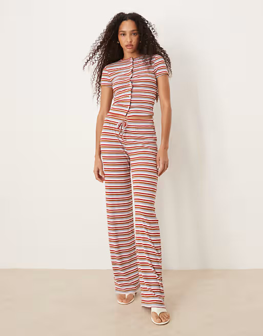 ASOS DESIGN short sleeve cardigan co-ord in pink stripe | ASOS (Global)