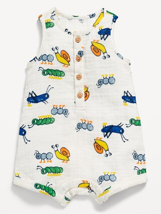 Unisex Printed Sleeveless Henley Romper for Baby | Old Navy (US)
