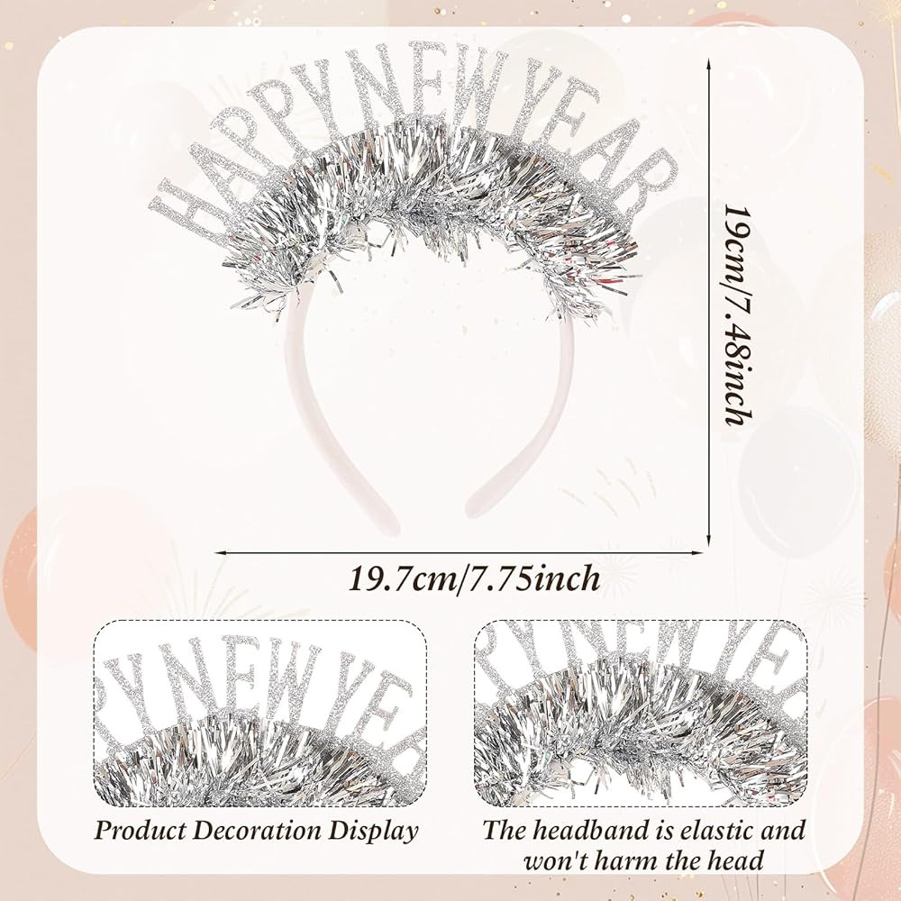 AIUPUOC 2026 Happy New Year Headband Glitter Silver Happy New Year Eve Hair Accessories for Women... | Amazon (US)