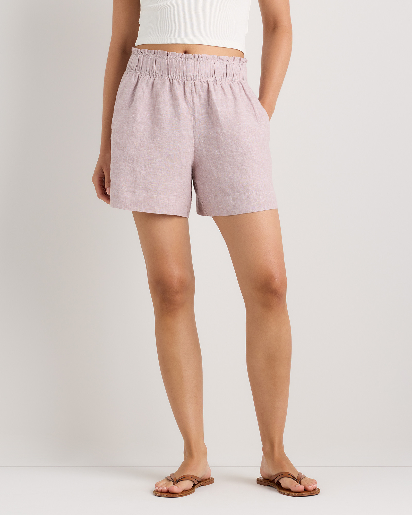 Quince | Women's 100% European Linen High Waisted Short in White, Size XL | Quince