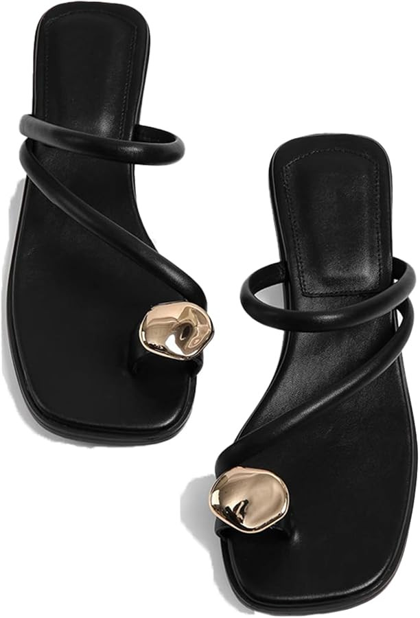 Women'S Strappy Flat Toe Ring Slide Sandals Fashion Round Peep Toe Slip On Flat Flip Flop Summer ... | Amazon (US)