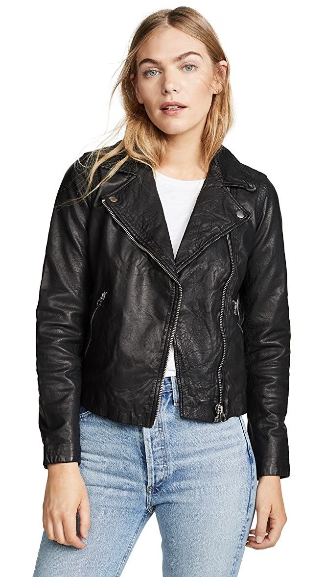 Washed Leather Moto Jacket, Winter work outfits, winter workwear, winter skirt, black leather jacket | Shopbop