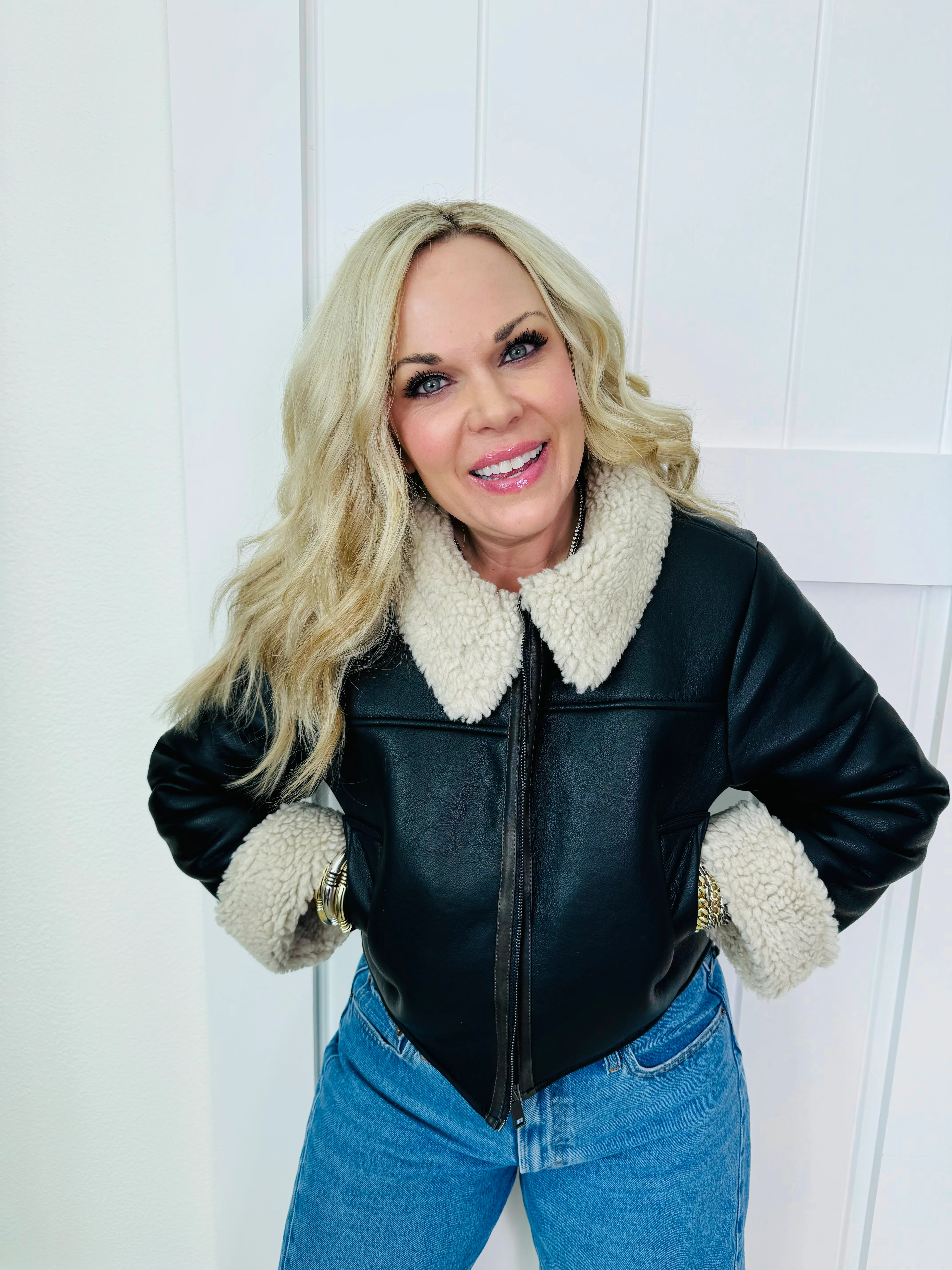 Sherpa Lined Leather Jacket | Clark & Co Boutique