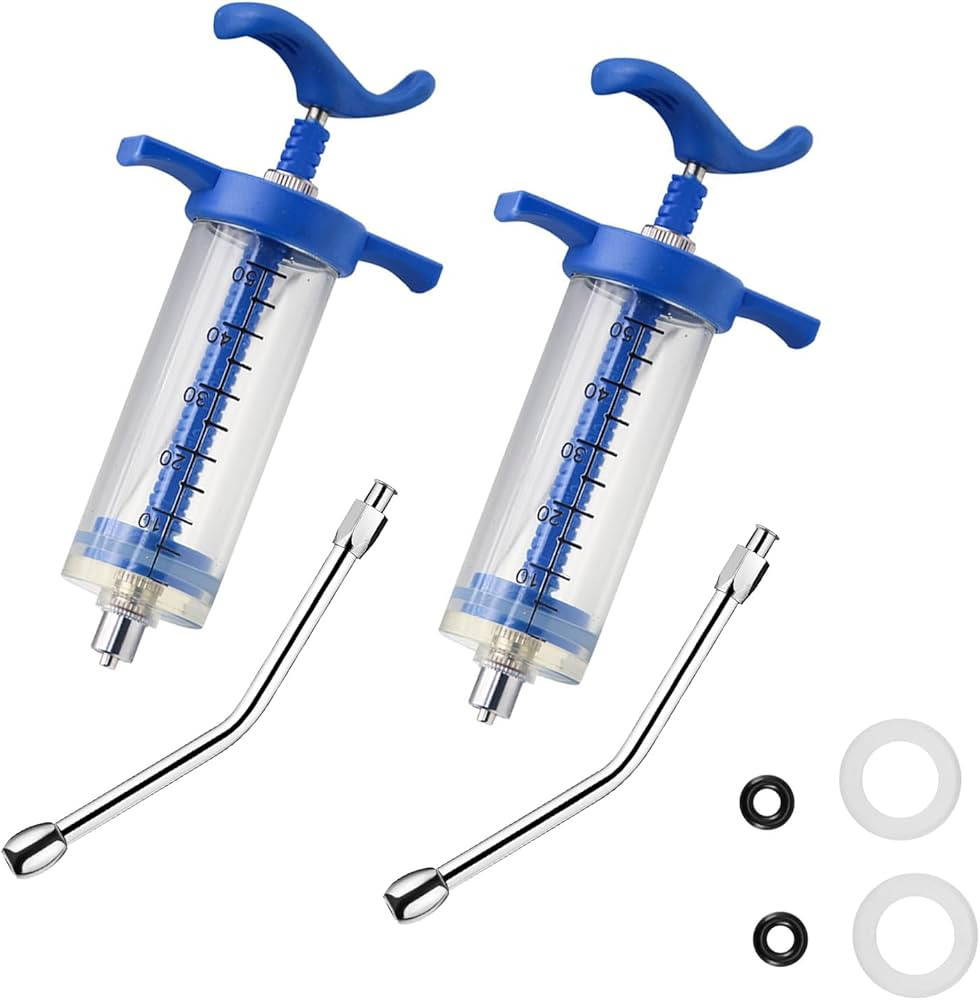 2Pcs Reusable Goats Syringe, 2 Drench Nozzle Adjustable Dosage Drench Gun Syringe for Bird, Cattl... | Amazon (US)