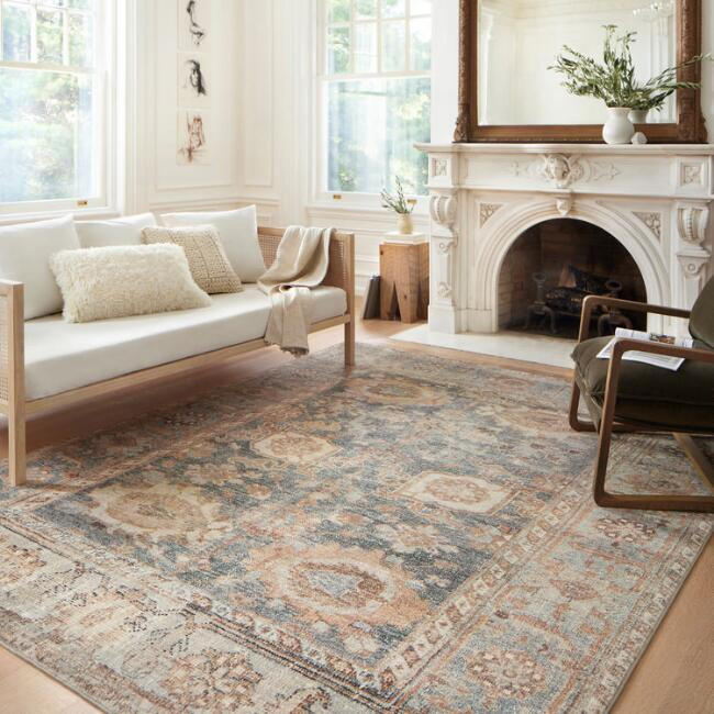 Everly Blue And Tan Persian Style Area Rug | World Market