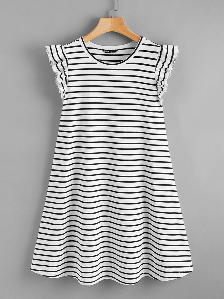 SHEIN Striped Butterfly Sleeve Dress | SHEIN