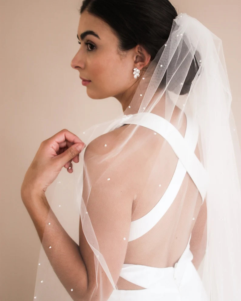 Cathedral Wedding Veil Scattered Pearl Bridal Veil Scattered - Etsy | Etsy (US)