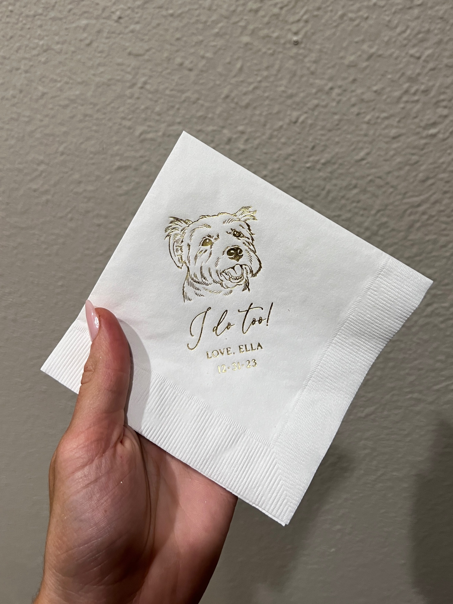 one of the CUTEST ways to incorporate your pet in your wedding. LOVE these cocktail napkins so much! I nearly cried when I saw ours 🥹 

#LTKwedding #LTKstyletip #LTKparties
