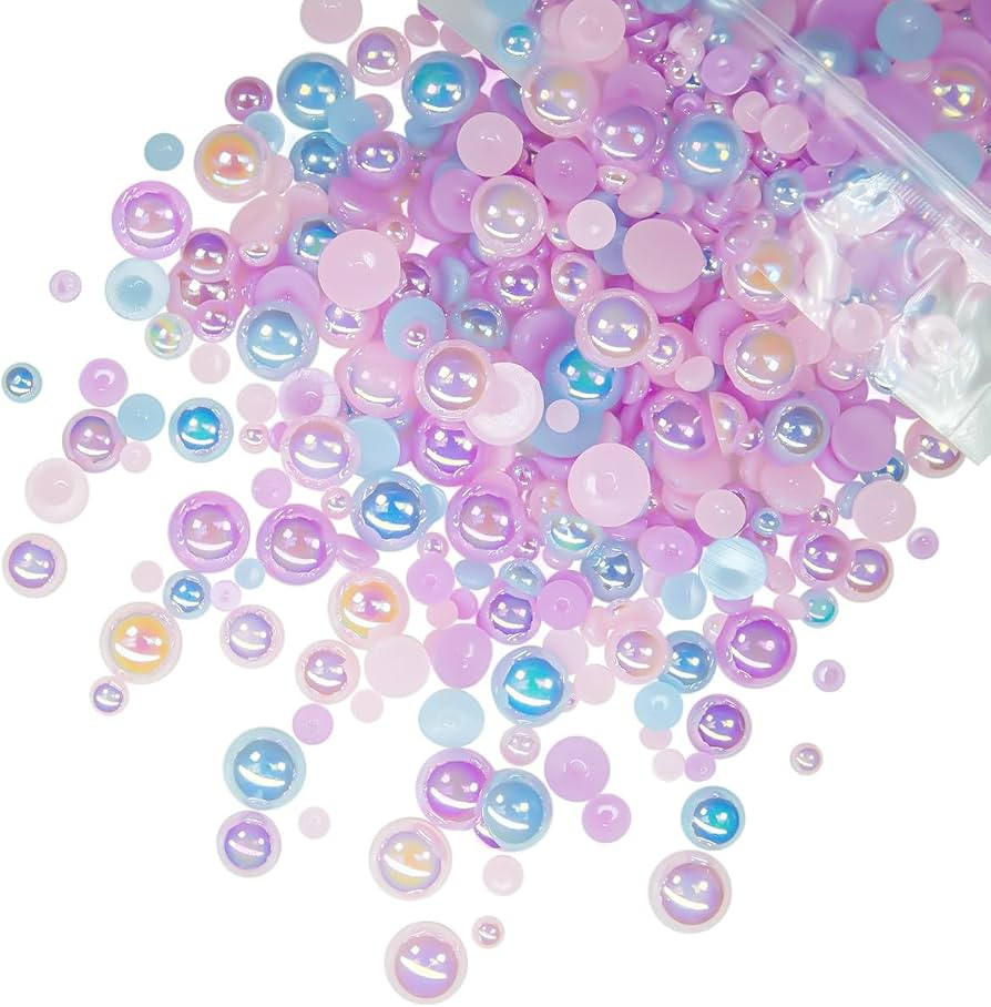 qiipii 51g Half Round Pearls for Crafting Light Pink Purpe Blue Ab Set Colorful 4-10mm Mix Sizes ... | Amazon (US)