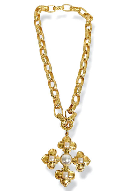 Scout Vintage Gold Byzantine Pearl Cross Necklace | The Willow Tree