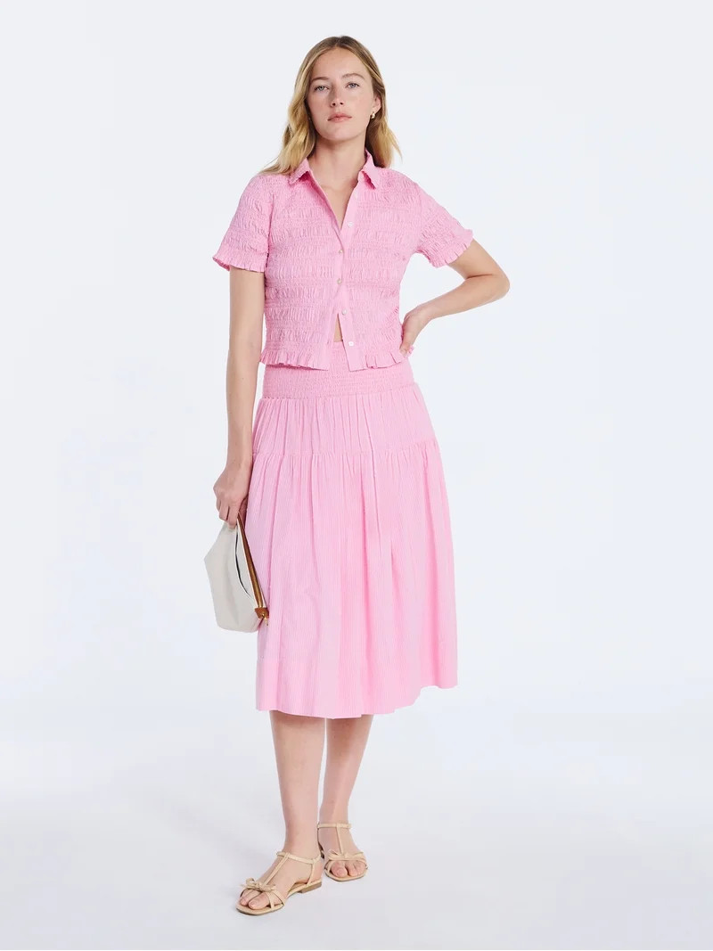 Free Assembly Women's Smocked Waist Cotton Midi Skirt, Sizes XS-XXL | Walmart (US)