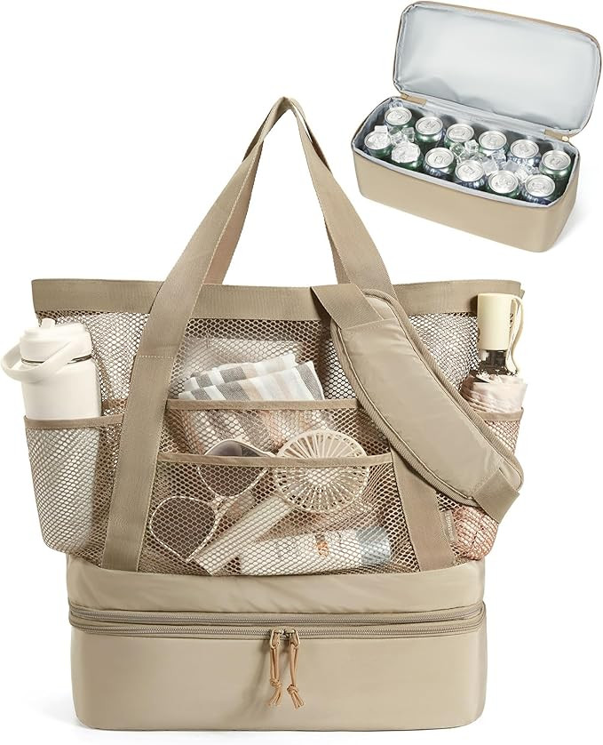 BAGSMART Beach Bag with Cooler, Mesh Beach Tote Bag with Zipper and Pockets Large Packable for Po... | Amazon (US)