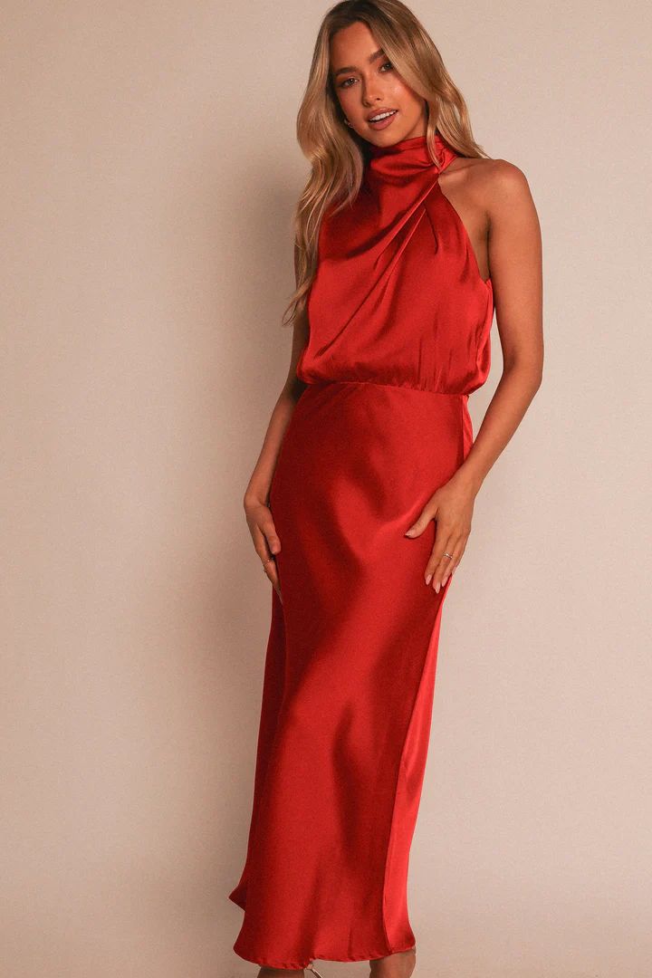 Anabelle Halter Neck Midi Dress - Red | Petal & Pup (US)