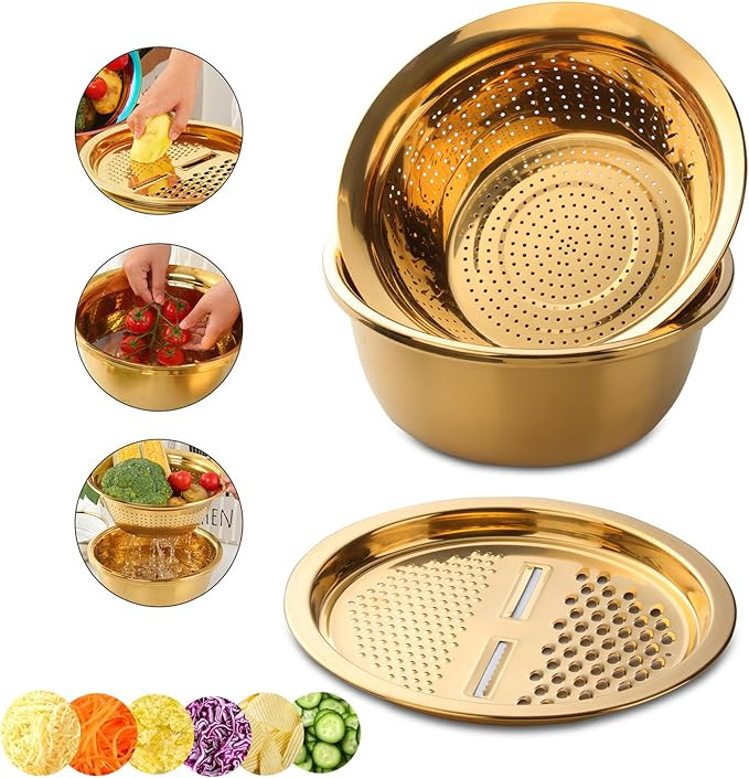 Meisha Colander, 3Pcs Stainless Steel Kitchen Tool 3 in 1 Drain Basket Fruit and Vegetable Cutter... | Amazon (US)