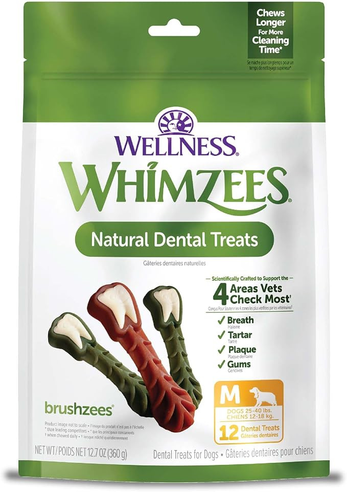 Whimzees Wellness Brushzees Natural Dog Dental Treat, VOHC Accepted Chews, Freshens Breath, Mediu... | Amazon (US)