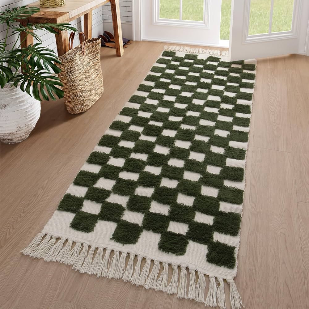 Lahome Checkered Boho Hallway Runner Rug, Washable 2x6 Runner Rugs for Entryway Bedroom Modern Gr... | Amazon (US)