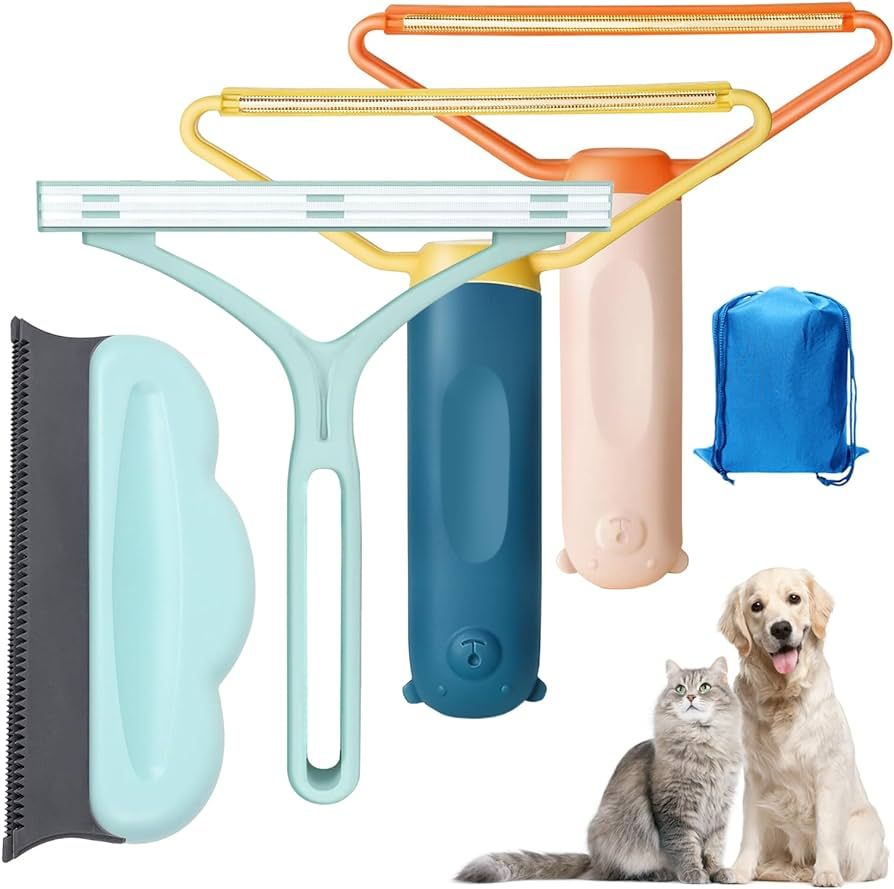 Pet Hair Remover for Couch, 4 PCS Cat Hair Remover, Dog Hair Remover for Couch, Reusable Pet Hair... | Amazon (US)