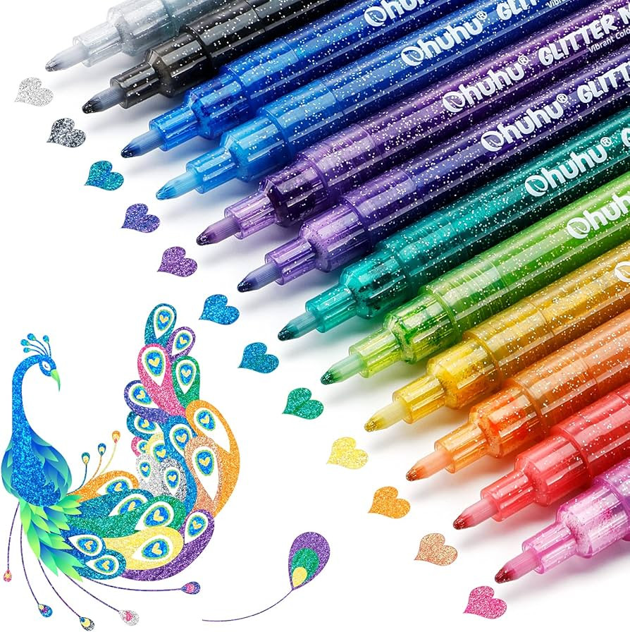 Ohuhu Glitter Markers Pen 12 Glitter Colors Metallic Marker Fine Point Tip Water-based Ink for Ki... | Amazon (US)
