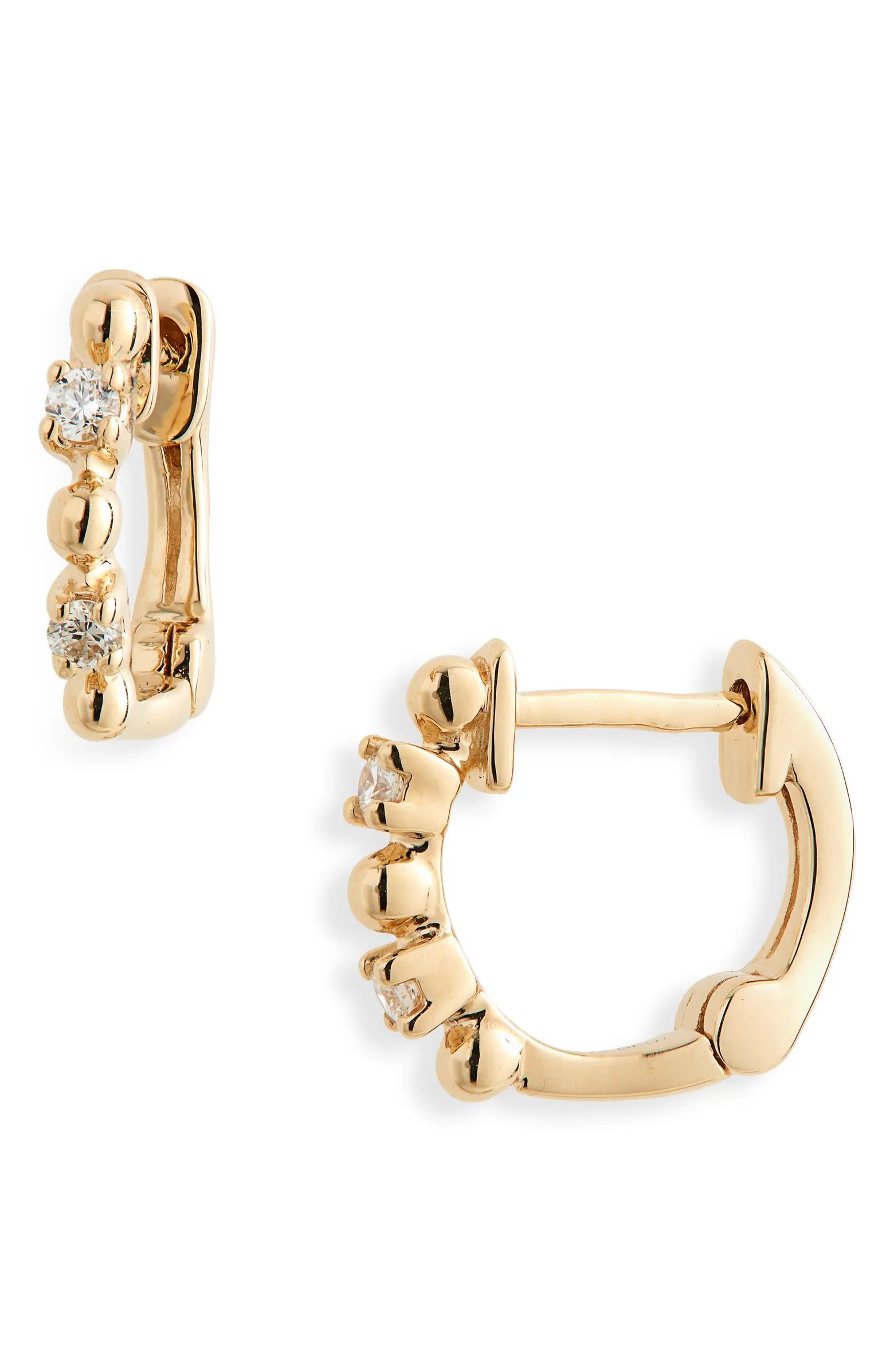 Dana Rebecca Designs Poppy Rae Alternating Pebble & Diamond Huggie Hoop Earrings | Nordstrom | Nordstrom