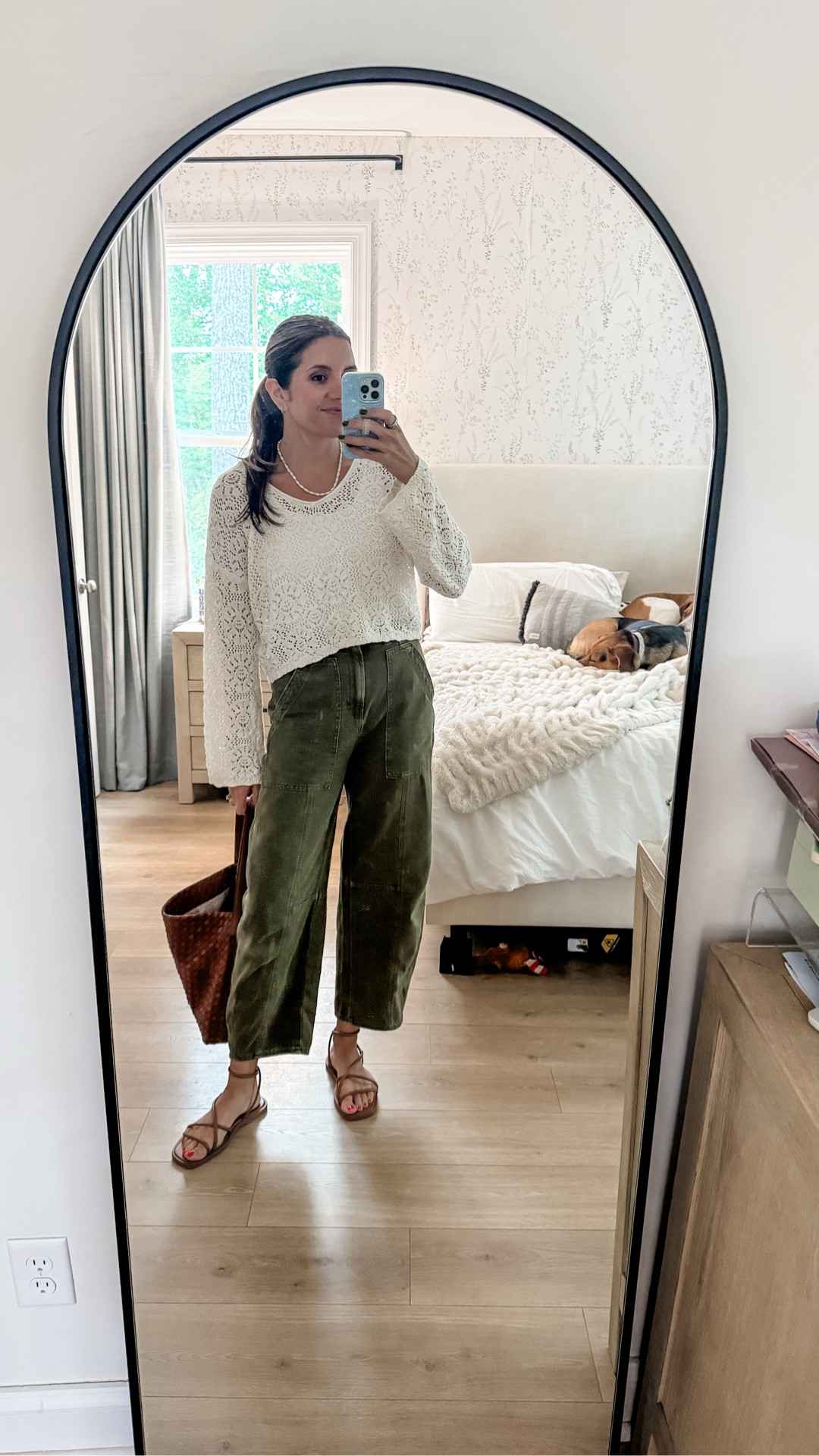 Outfit of the day! Obsessed with these barrel leg olive green pants from Target! Woven top is also Target! 

#LTKOver40 #LTKFindsUnder50