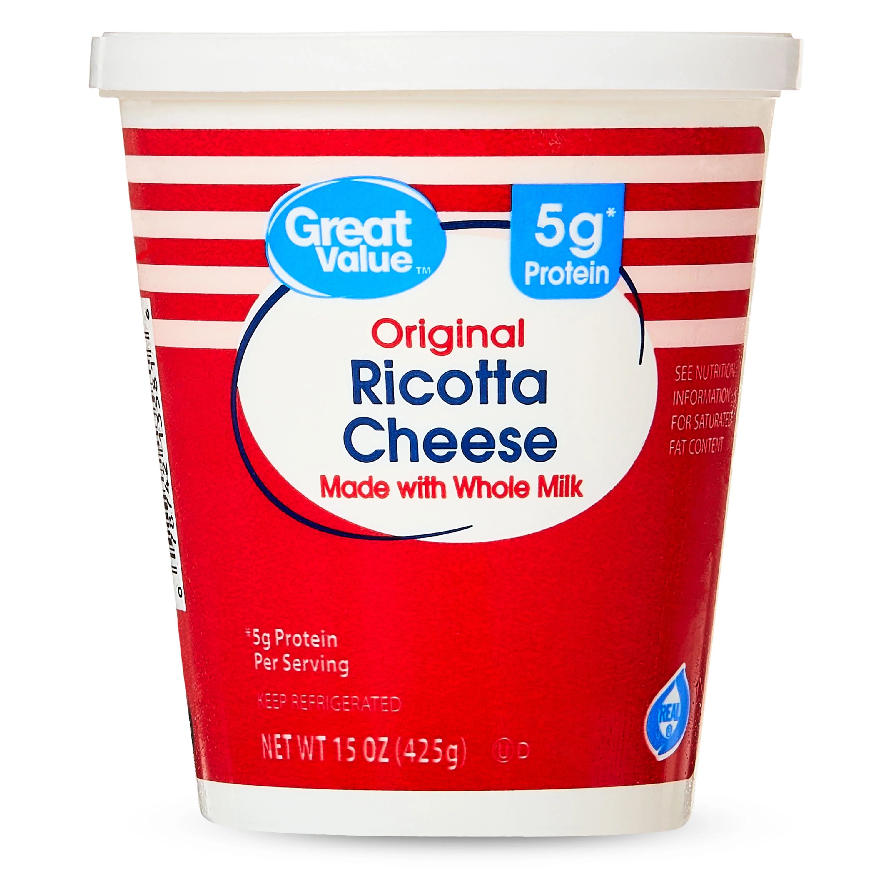 Great Value Original Ricotta Cheese, 15 oz Tub (Refrigerated) | Walmart (US)