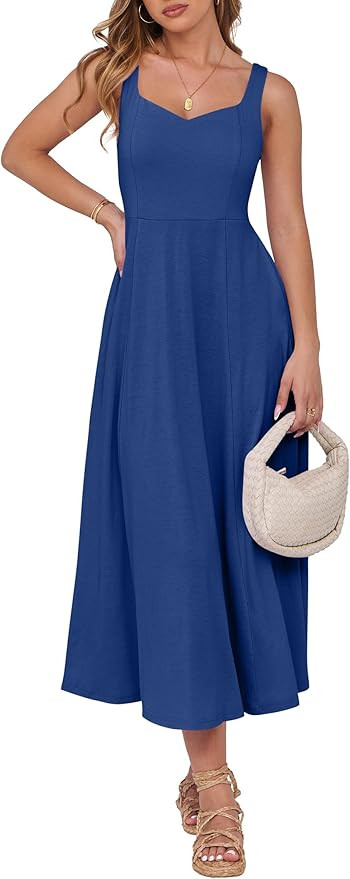 ANRABESS Women Summer Casual Midi Dress Sleeveless A Line Smocked Back Sundress 2025 Simple Vacat... | Amazon (US)