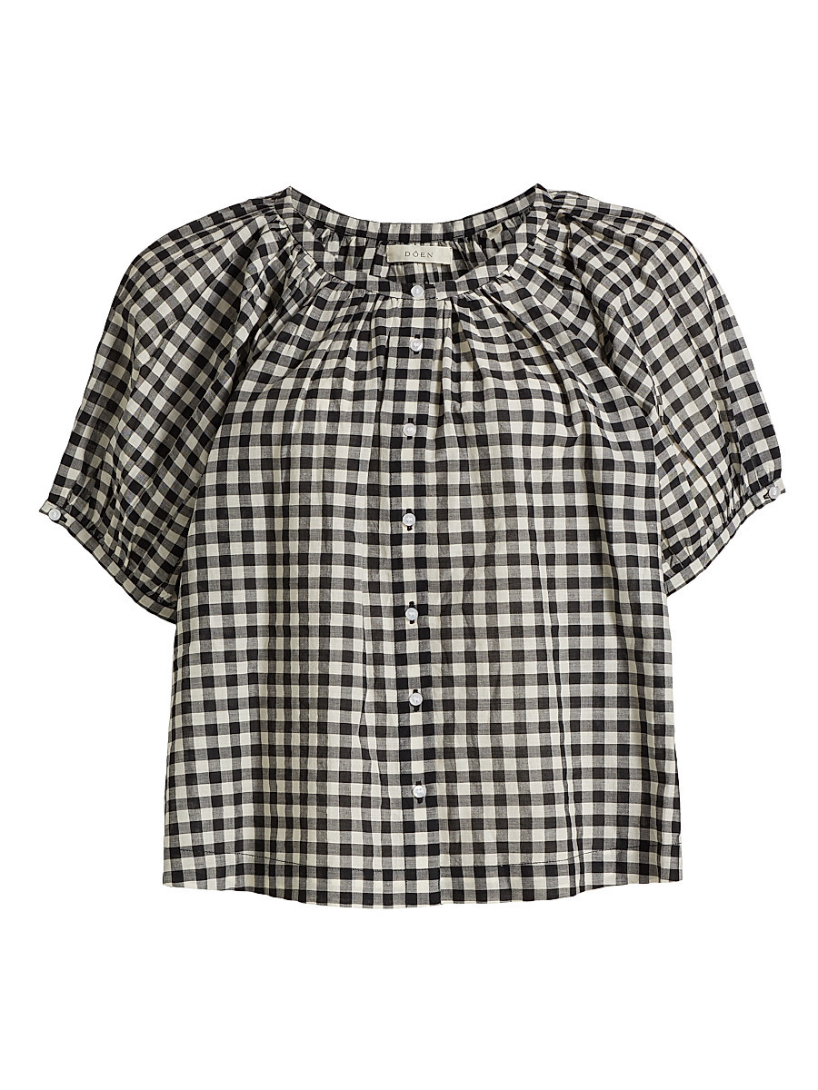 Women's June Cotton Top - Noir Greta Gingham - Size Large | Saks Fifth Avenue