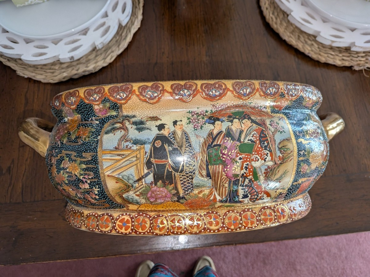 Rare  Very Large Satsuma Vintage Asian Style Porcelain Footbath Bowl | eBay US