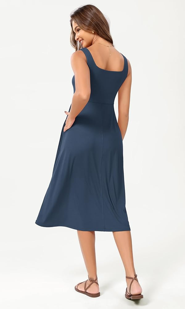 ODODOS Square Neck Midi Dress with Pockets for Women Summer Casual Sleeveless Sundress Flare Tank... | Amazon (US)