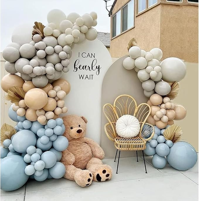 Dusty Blue Brown Balloon Garland Double Stuffed Blue Tan White Sand Grey Latex Neutral Balloon Ar... | Amazon (US)