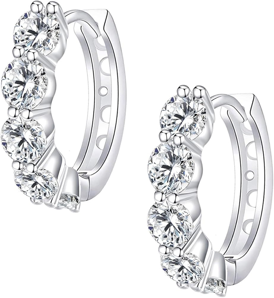 Moissanite Hoop Earrings, Huggie Hoops Sterling Silver Hoops Earrings for Women | Amazon (US)