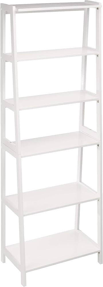 Amazon Basics 5 Shelf Sturdy Rubberwood Ladder Bookshelf for Book Storage, White, 15.03" D x 25.9... | Amazon (US)