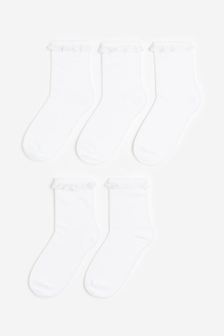 H & M - 5-pack Ruffle-trimmed Socks - White | H&M (US + CA)