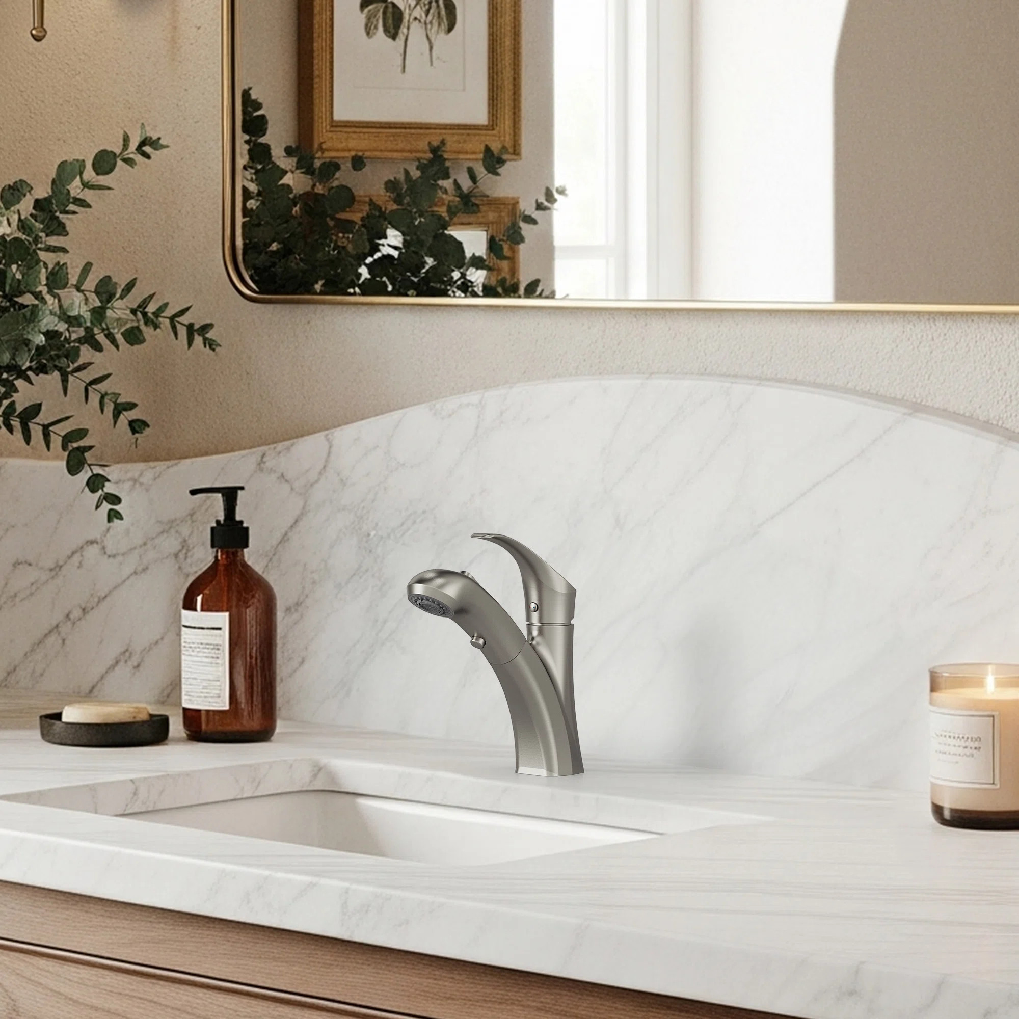 Single Hole Pull-Out Bathroom Faucet, 2-Function Sprayer Bathroom Sink Faucet with Drain Assembly... | Wayfair North America