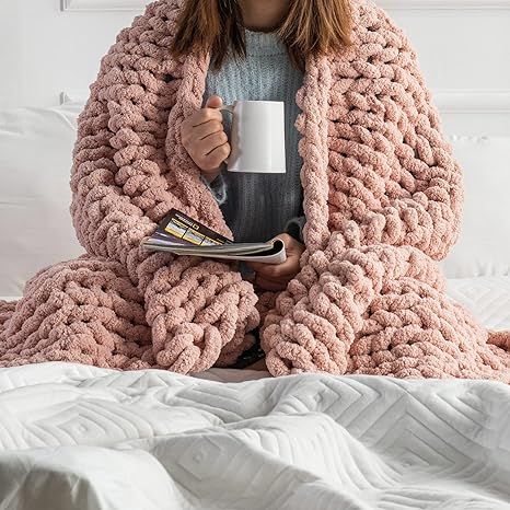 Chunky Knit Blanket Throw - 50"x60" - Soft Chenille Yarn Knitted Blanket -Machine Washable Croche... | Amazon (US)